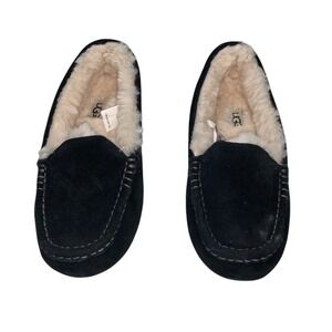 NWOT-UGG Australia Black Suede Shearling Lined Moccasin Slippers Women's size 7